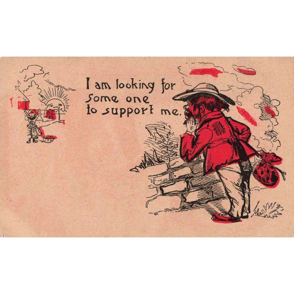 Vtg Comic Postcard "Looking For Someone To Support Me" Undivided Back - Picture 1 of 2